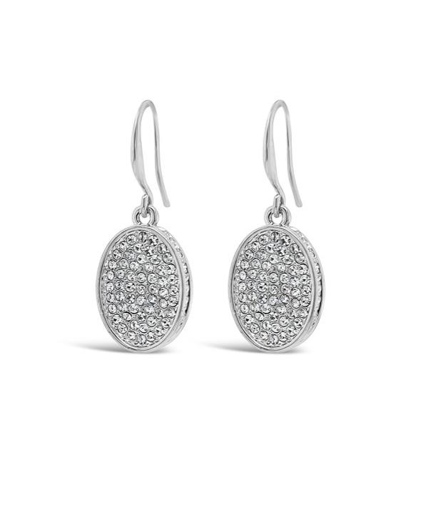 ABSOLUTE CRYSTAL COVERED OVAL DROP SILVER EARRINGS E2069SL