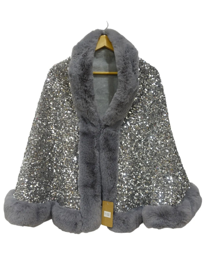 silver sequinned evening cape