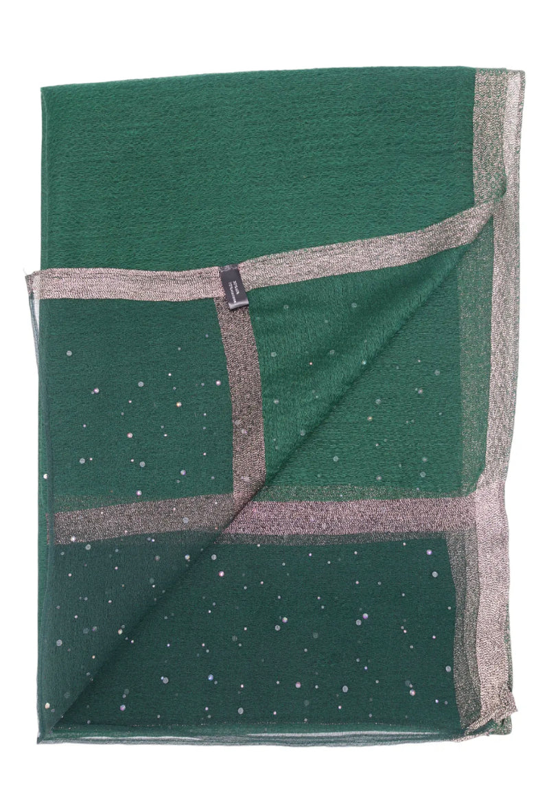 glitter evening scarf with crystals in emerald green