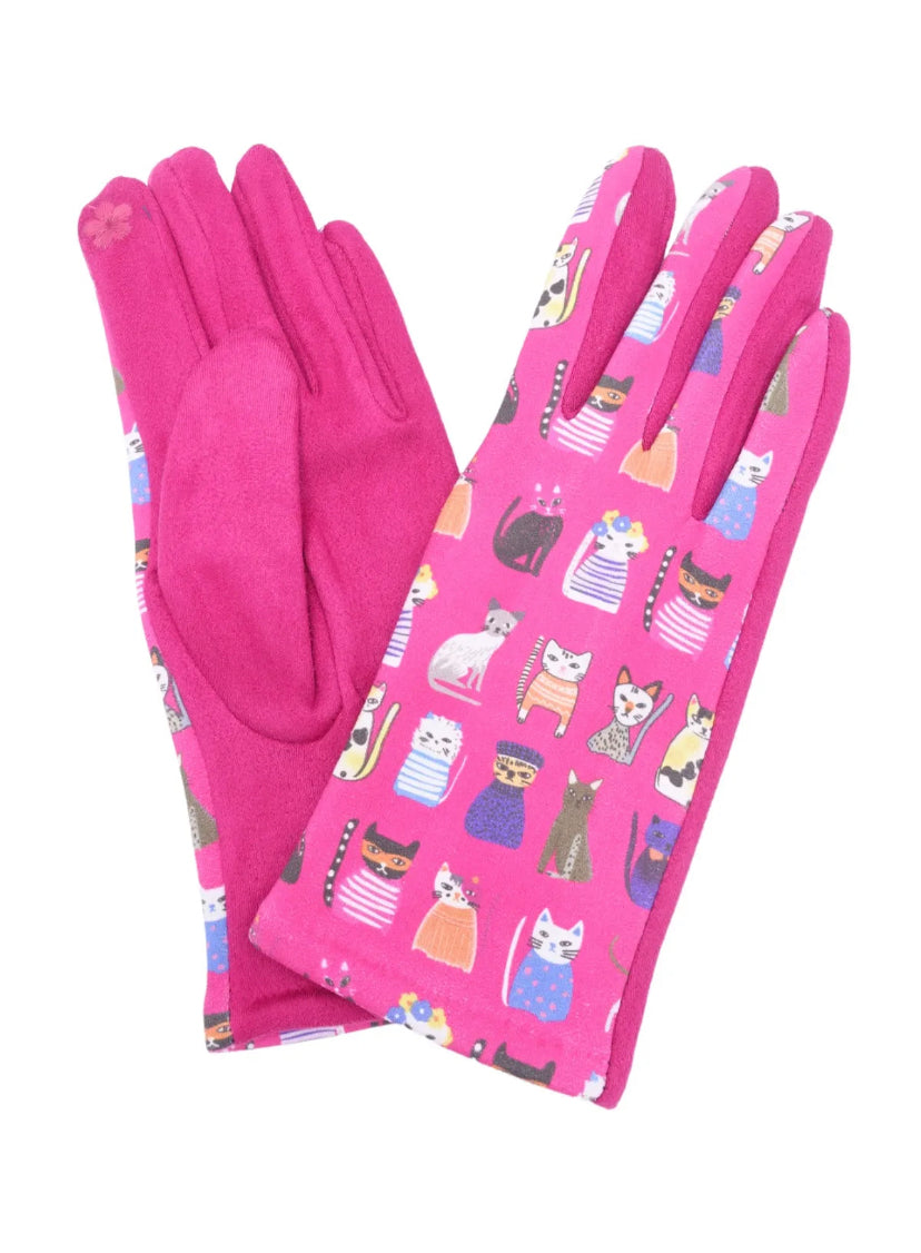 cat patterned gloves pink 