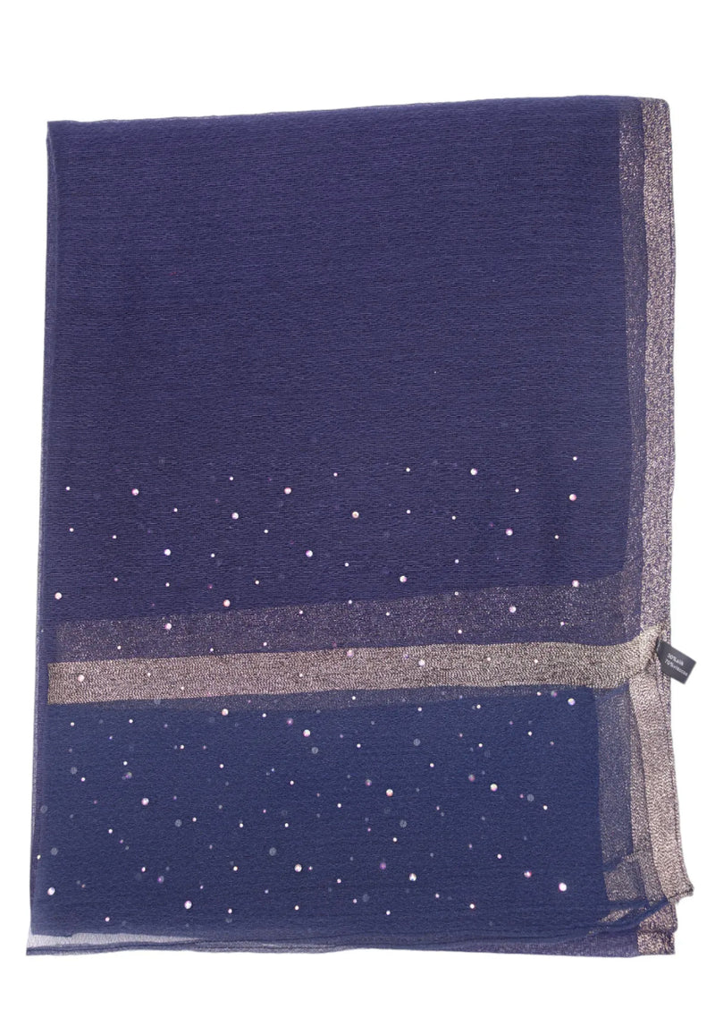glitter evening scarf with crystals in navy blue