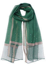 glitter evening scarf with crystals in emerald green 