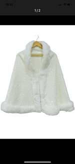 faux fur occasion cape with ivory sequins 