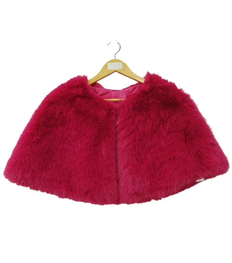 faux fur occasion cape in Fushia front 