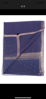 glitter evening scarf with crystals in navy blue