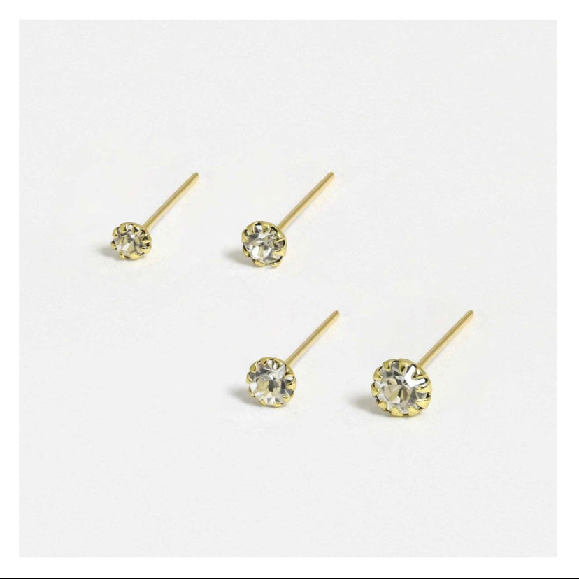 Gold plated gemset nose stud assorted sizes