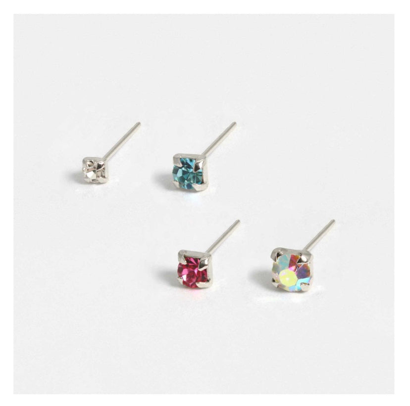 ASSORTED COLOUR GEMSET SILVER NOSE STUDS