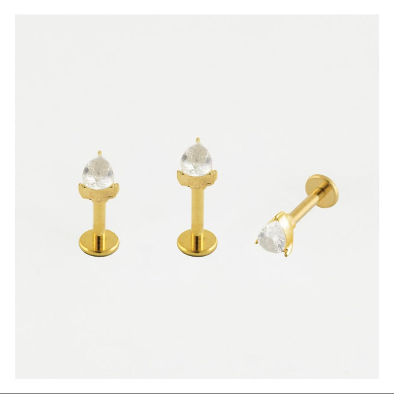 GOLD GEMSET TEARDROP LABRET