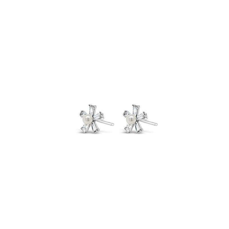 ABSOLUTE KIDS SILVER CRYSTAL FLOWER AND PEARL STUD EARRINGS CONFIRMATION COMMUNION
