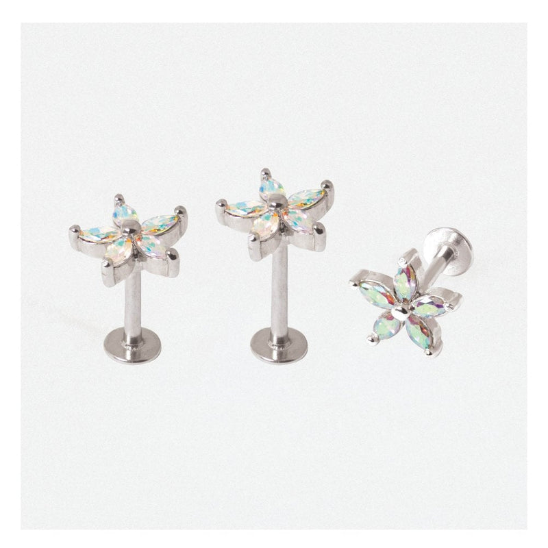 AB CRYSTAL FLOWER LABRET/EARBAR