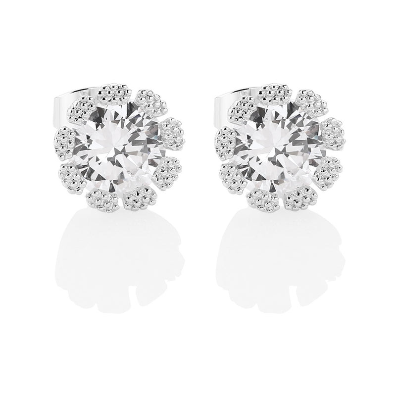 NEWBRIDGE SILVER FLOWER EARRING WITH CLEAR STONES ER1831C