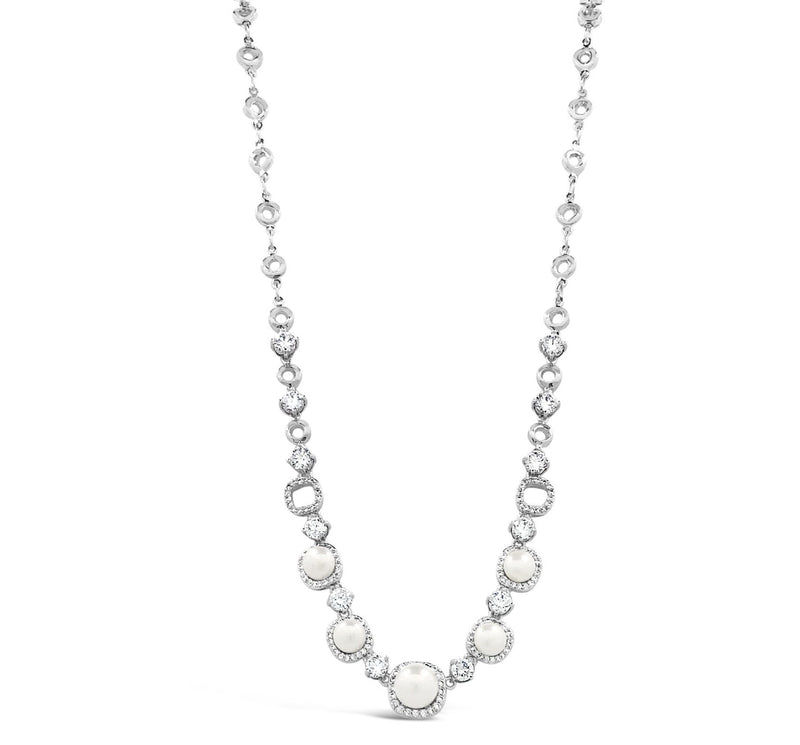 ABSOLUTE SILVER & PEARL NECKLACE WITH CRYSTALS N2002SL