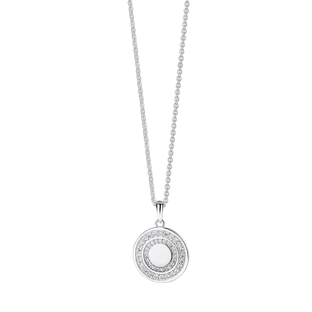 SILVER CIRCLE PENDANT CLEAR STONES