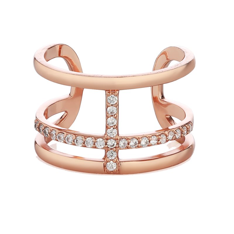 NEWBRIDGE SILVER ROSE GOLD PLATED RING WITH CLEAR STONES R2330RG