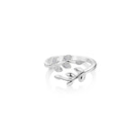NEWBRIDGE SILVER ADJUSTABLE LEAF RING WITH CLEAR STONES R2411
