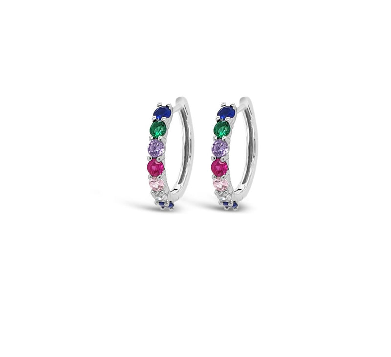 ABSOLUTE STERLING SILVER RAINBOW  CRYSTAL SET HOOP EARRING SE193RB