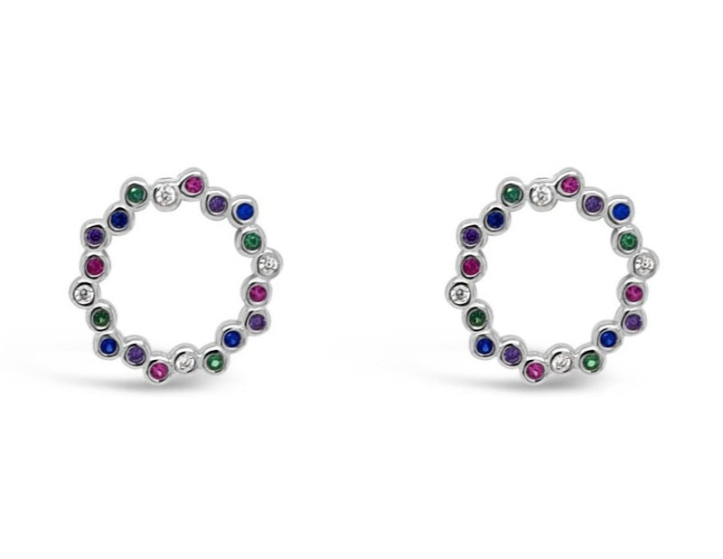 ABSOLUTE STERLING SILVER "CIRCLE" RAINBOW CRYSTAL EARRINGS SE198RB