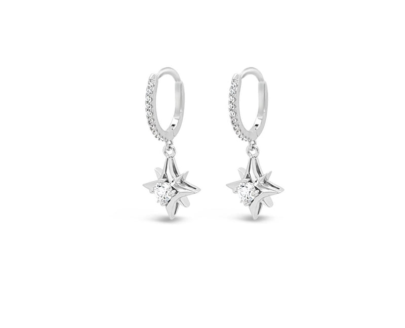 ABSOLUTE STERLING SILVER CRYSTAL HUGGIE HOOP EARRINGS WITH STAR SE208SL