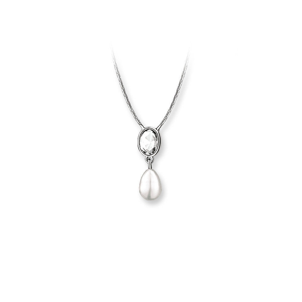 NEWBRIDGE SILVER PEARL DROP PENDANT WITH CLEAR STONE VGK086