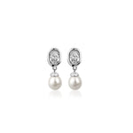 NEWBRIDGE SILVER PEARL DROP EARRINGS WITH CLEAR STONES VGK087