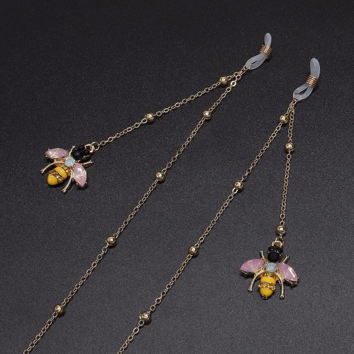 GOLD PLATED GLASSES CHAIN WITH JEWELLED BEE CHARM