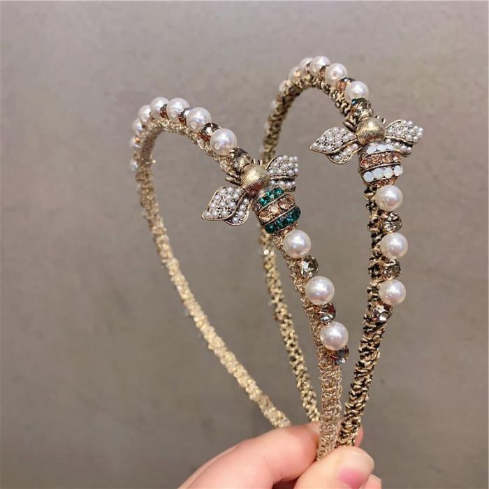 SKINNY PEARL & CRYSTAL BEE HAIRBAND