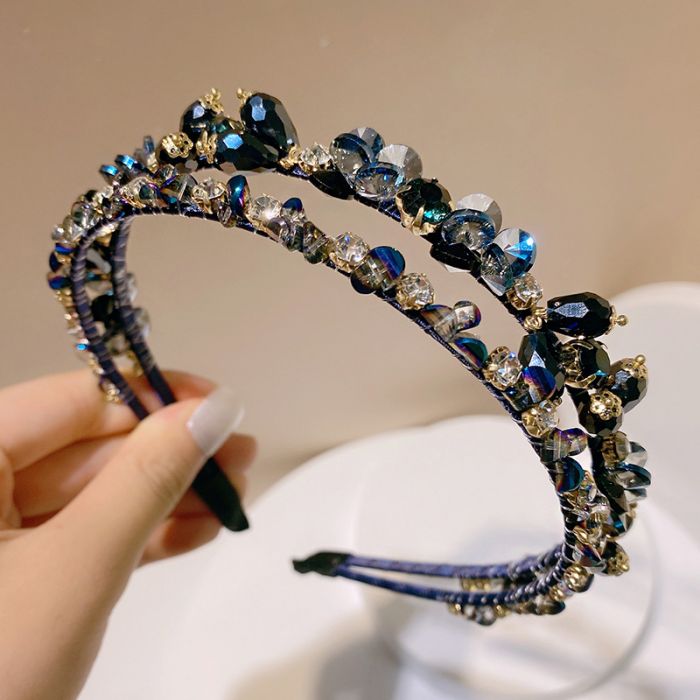 SKINNY BLUE & CRYSTAL JEWELLED HAIRBAND