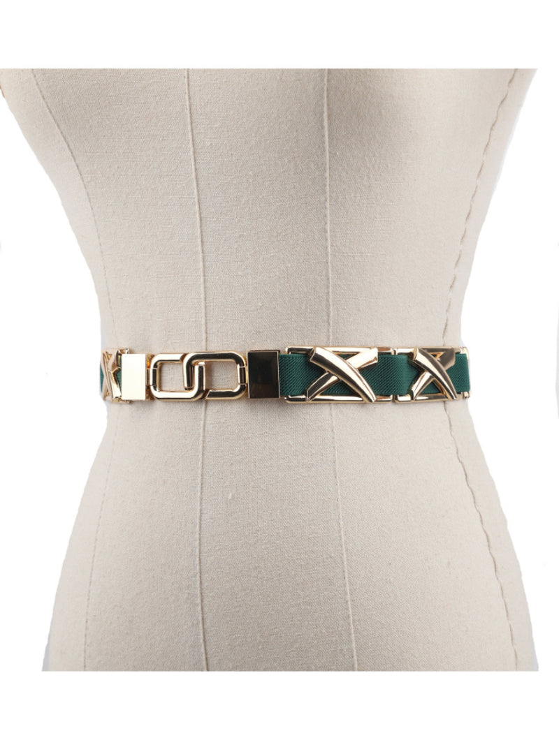 ELASTICATED BELT WITH X PATTERN LINKS