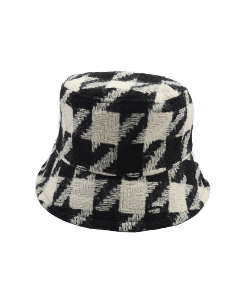 LARGE HOUNDSTOOTH PATTERN BUCKET HAT