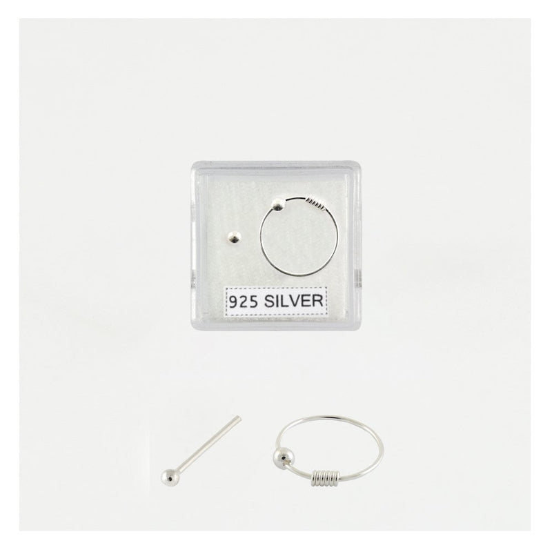 NOSE STUD AND RING WITH BALL STERLING SILVER